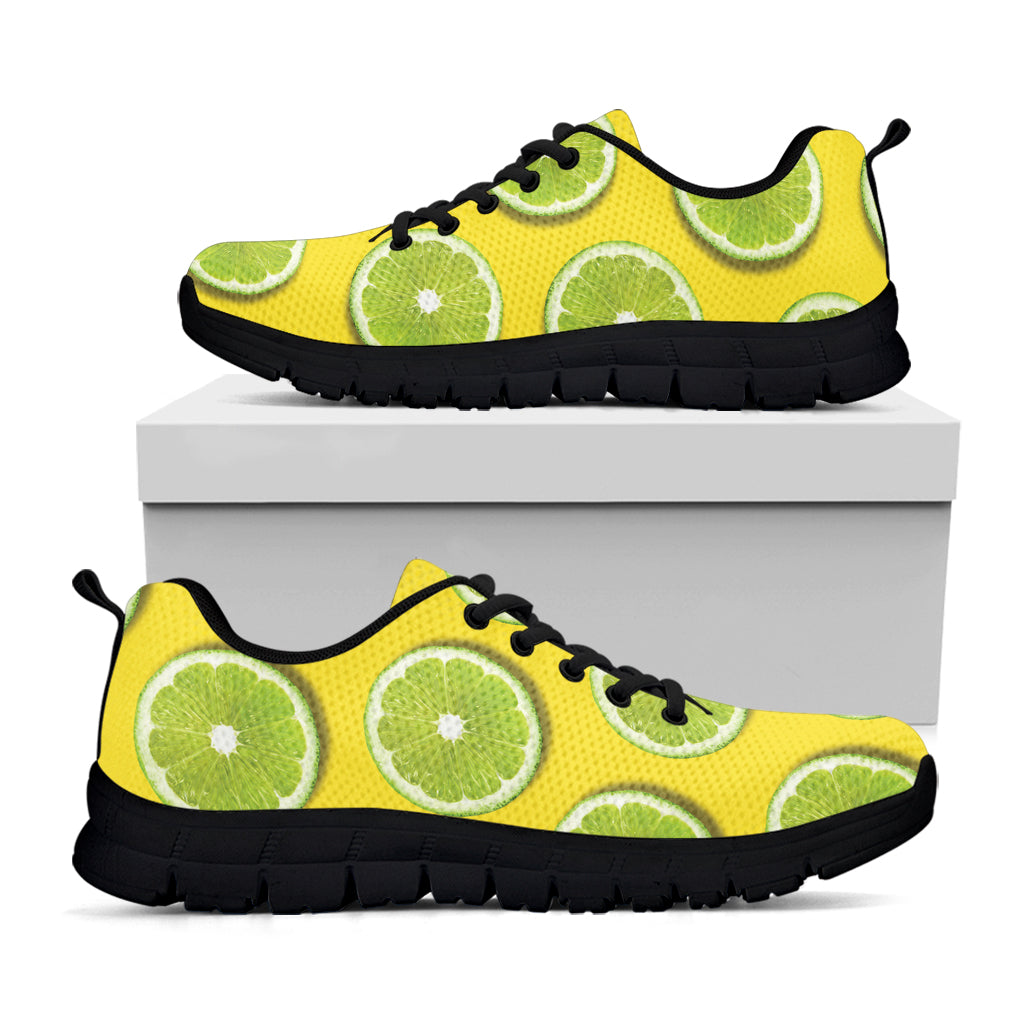 Lime Slices Pattern Print Black Running Shoes