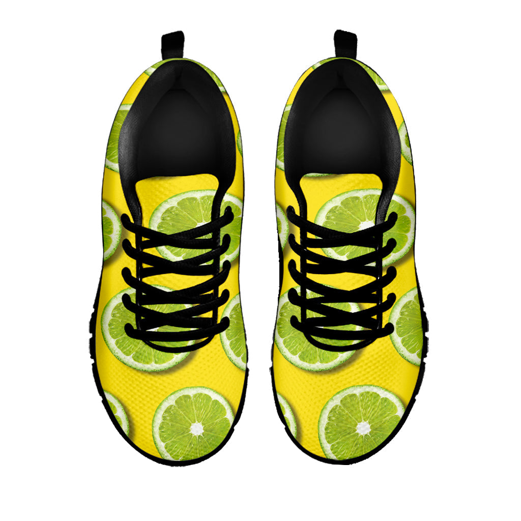 Lime Slices Pattern Print Black Running Shoes