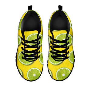 Lime Slices Pattern Print Black Running Shoes