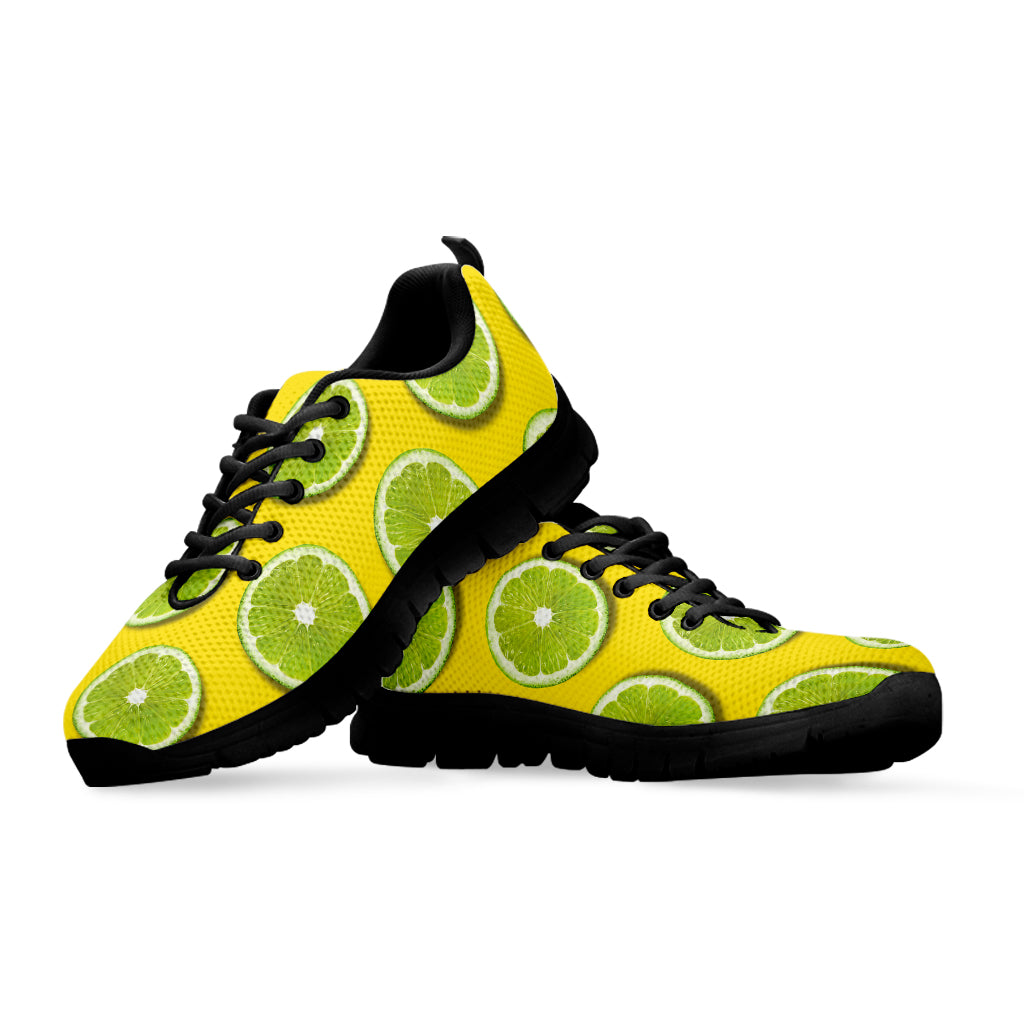 Lime Slices Pattern Print Black Running Shoes