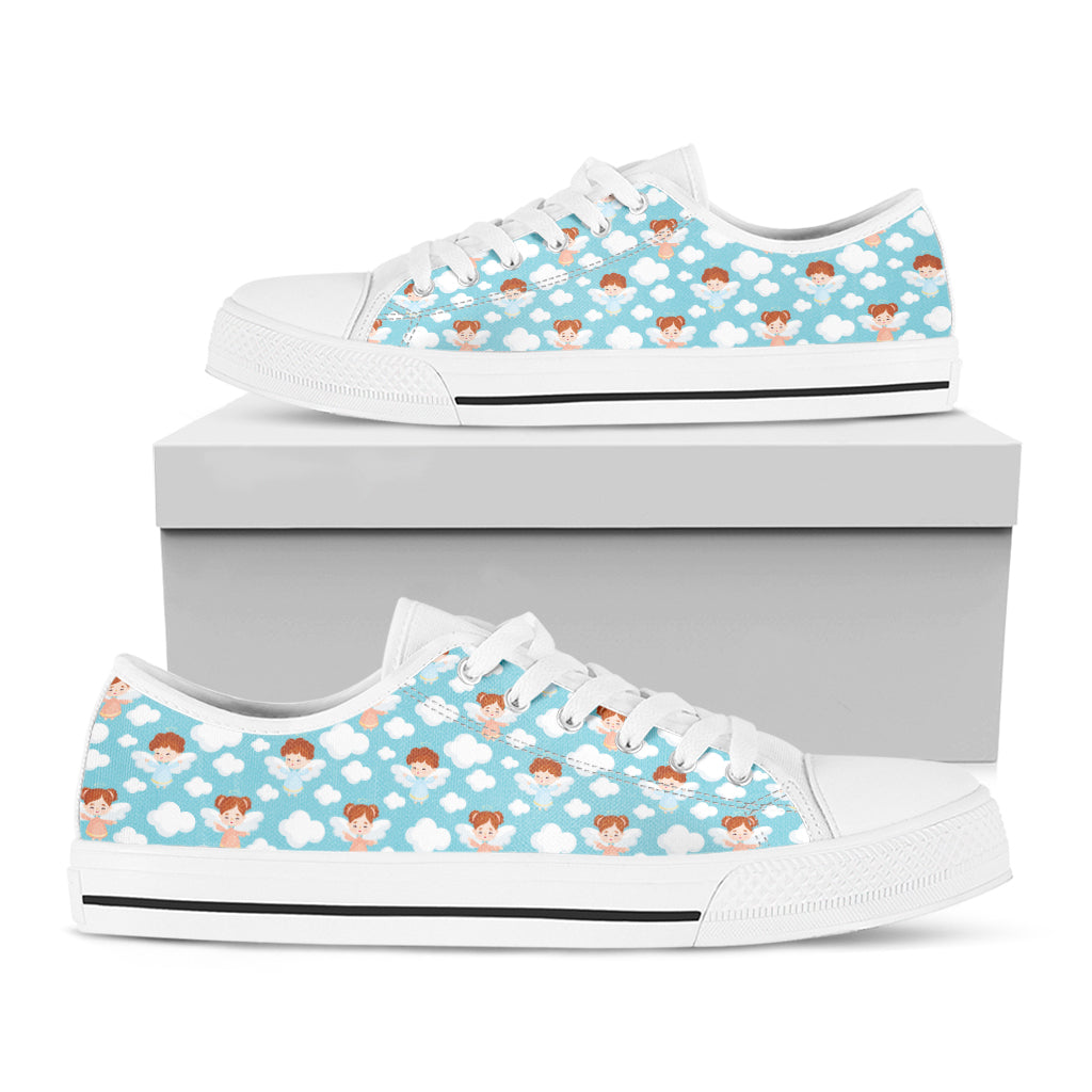 Little Angel Pattern Print White Low Top Sneakers