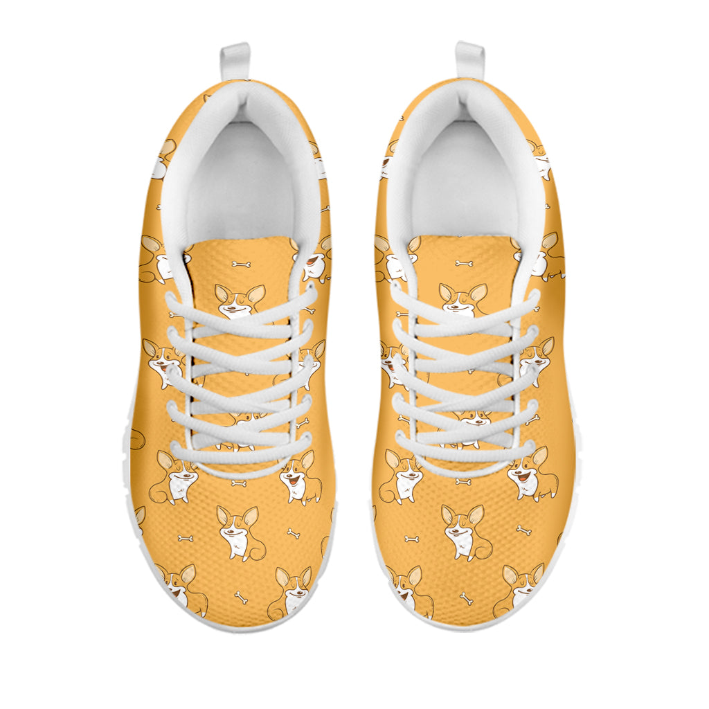 Little Corgi Pattern Print White Running Shoes