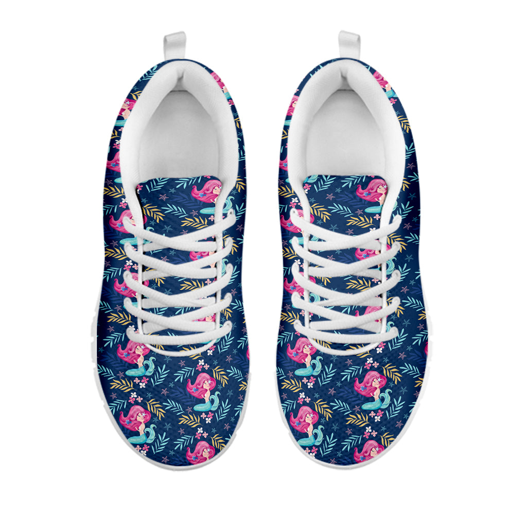 Little Cute Mermaid Pattern Print White Running Shoes
