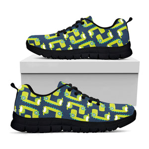 Little Green Dinosaur Pattern Print Black Running Shoes