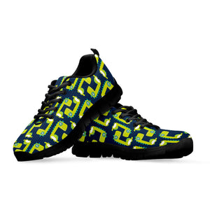 Little Green Dinosaur Pattern Print Black Running Shoes