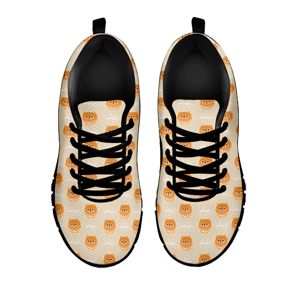 Little Pomeranian Pattern Print Black Running Shoes