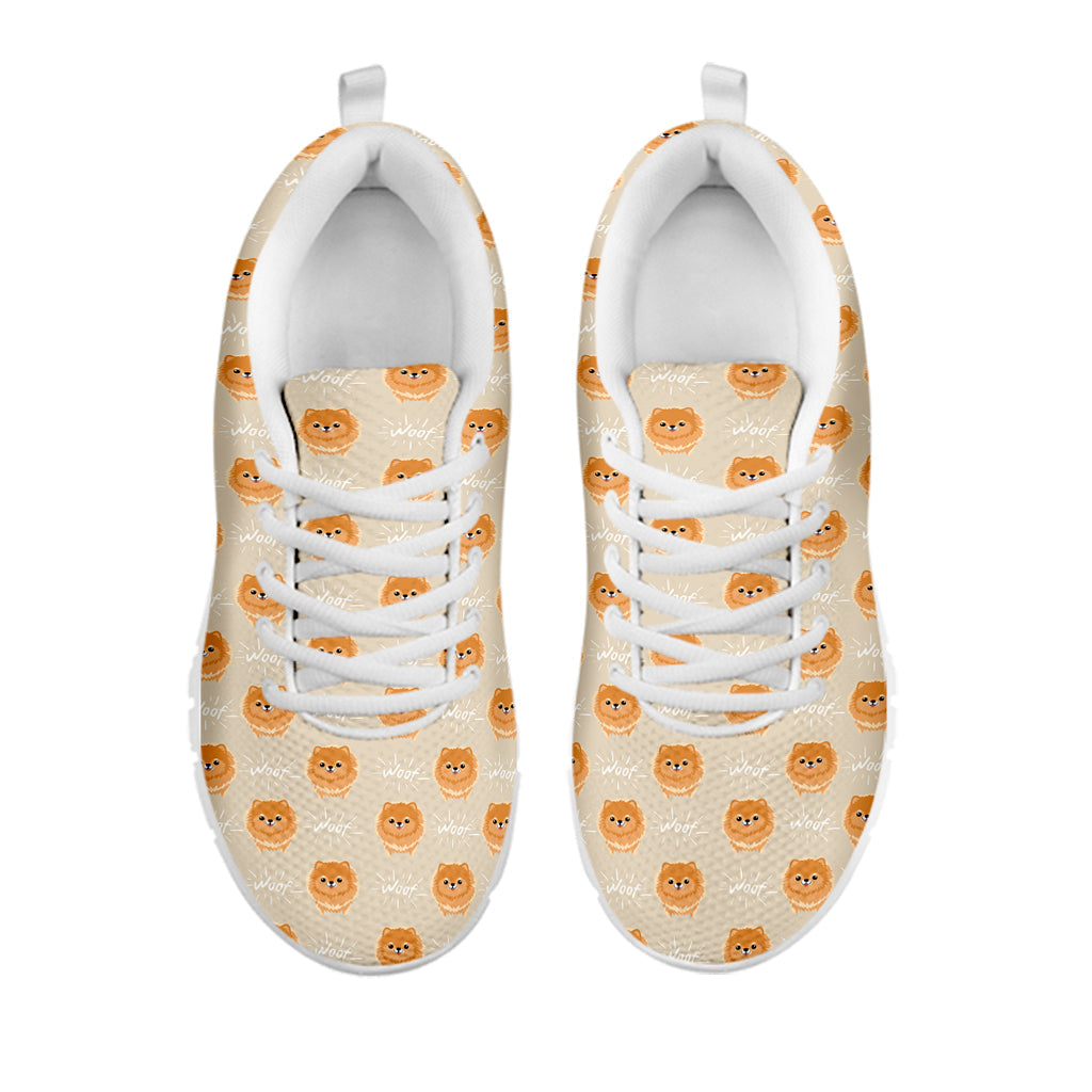 Little Pomeranian Pattern Print White Running Shoes