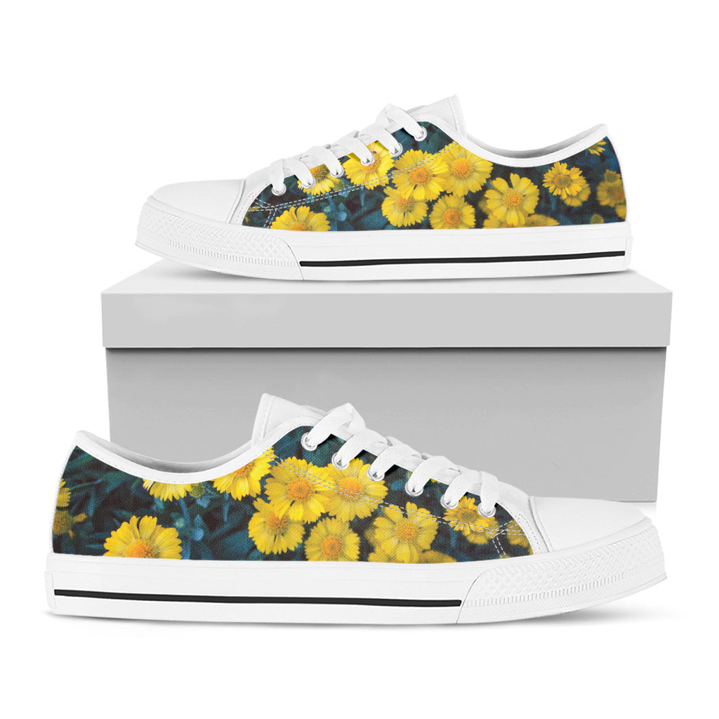 Little Yellow Daisy Print White Low Top Sneakers