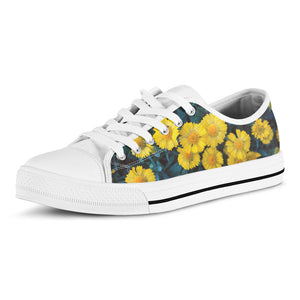 Little Yellow Daisy Print White Low Top Sneakers