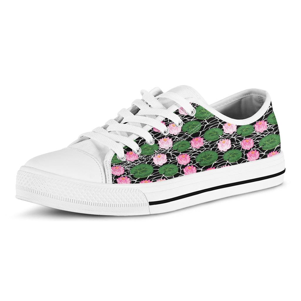Lotus Flower And Leaf Pattern Print White Low Top Sneakers