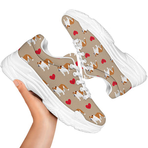 Love English Bulldog Pattern Print White Chunky Shoes