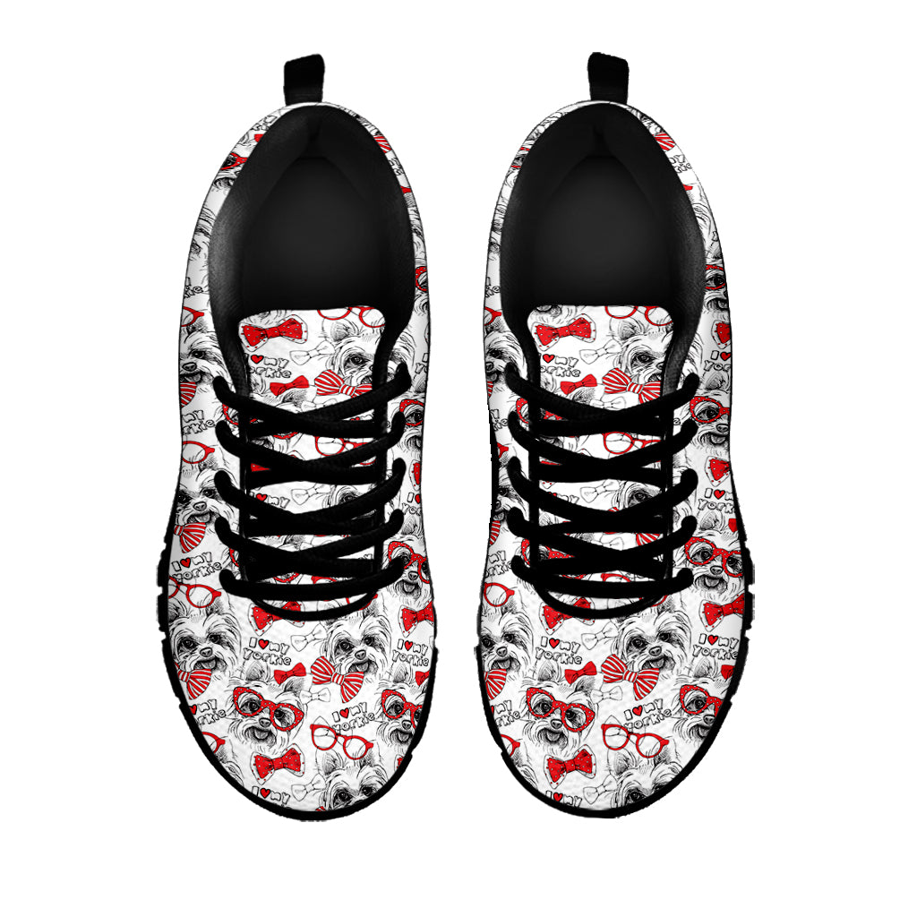 Lovely Yorkshire Terrier Pattern Print Black Running Shoes
