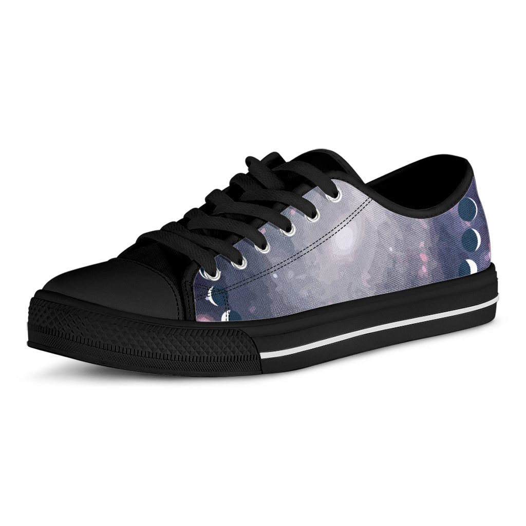 Lunar Phase Cycle Print Black Low Top Sneakers