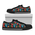 Macaw Parrot Pattern Print Black Low Top Sneakers