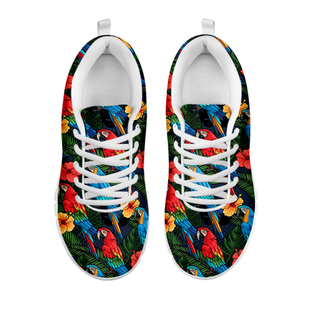 Macaw Parrot Pattern Print White Running Shoes
