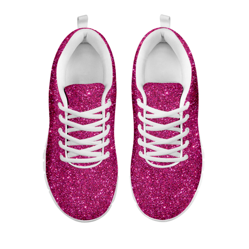 Magenta Pink (NOT Real) Glitter Print White Running Shoes