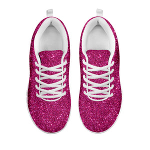 Magenta Pink (NOT Real) Glitter Print White Running Shoes