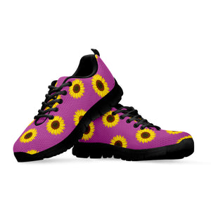 Magenta Pink Sunflower Pattern Print Black Running Shoes
