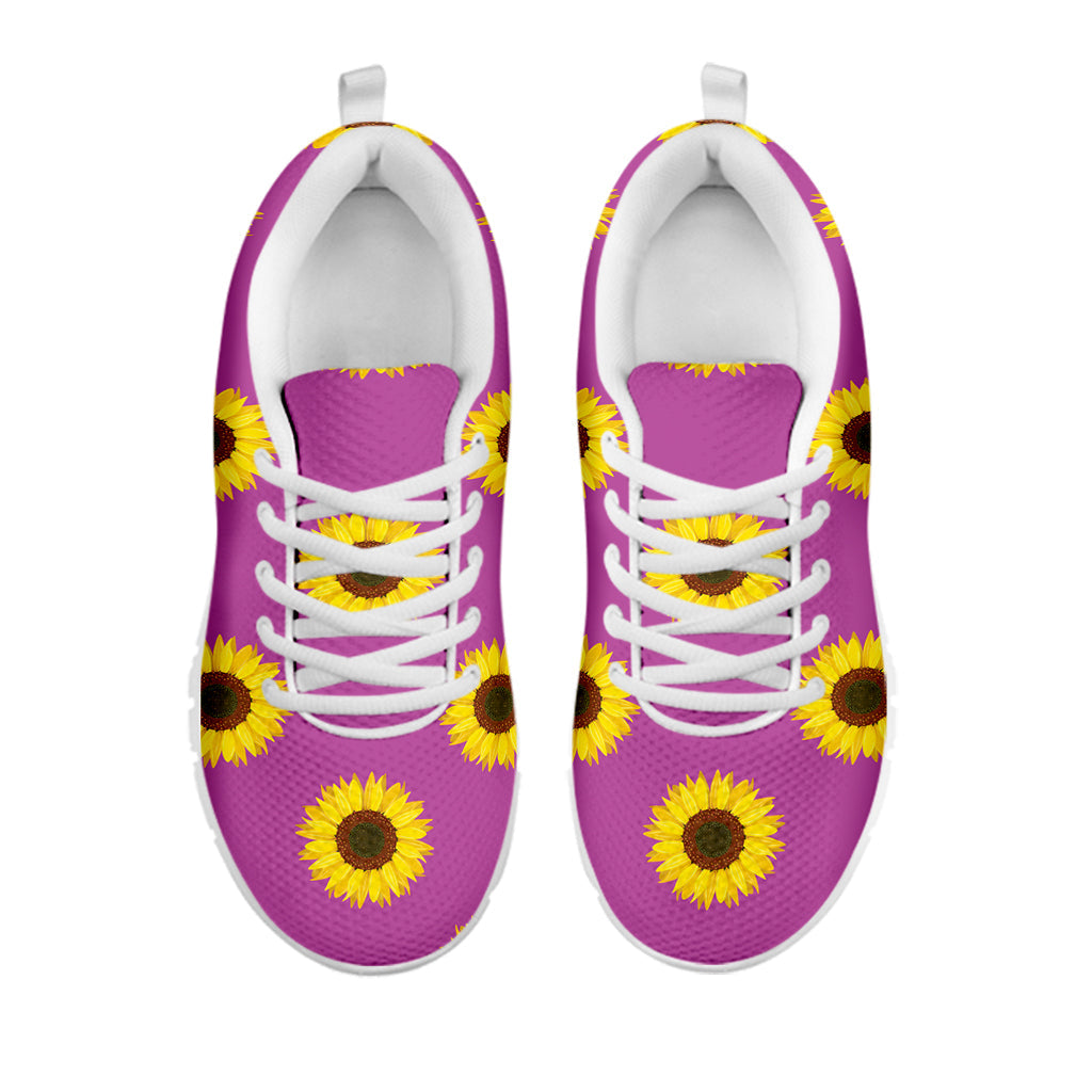 Magenta Pink Sunflower Pattern Print White Running Shoes