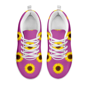 Magenta Pink Sunflower Pattern Print White Running Shoes