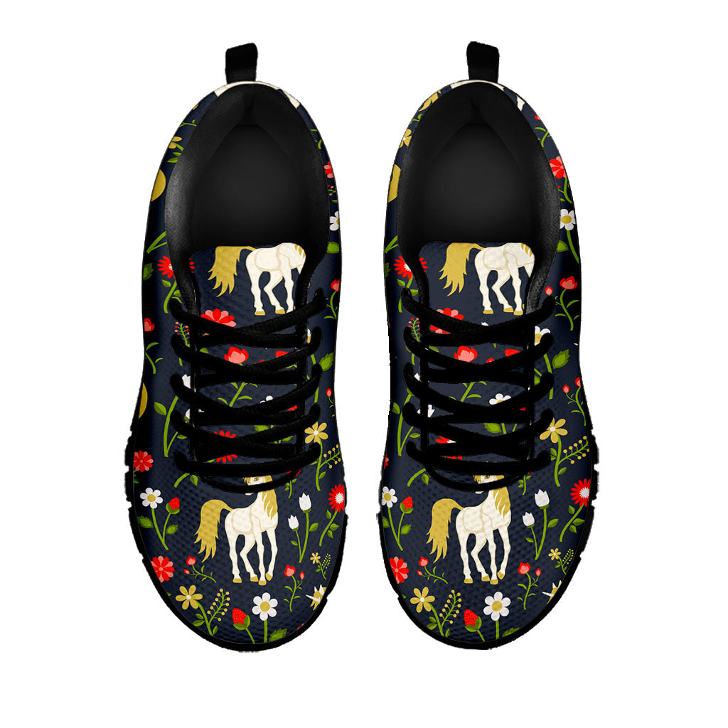Magic Floral Unicorn Pattern Print Black Running Shoes