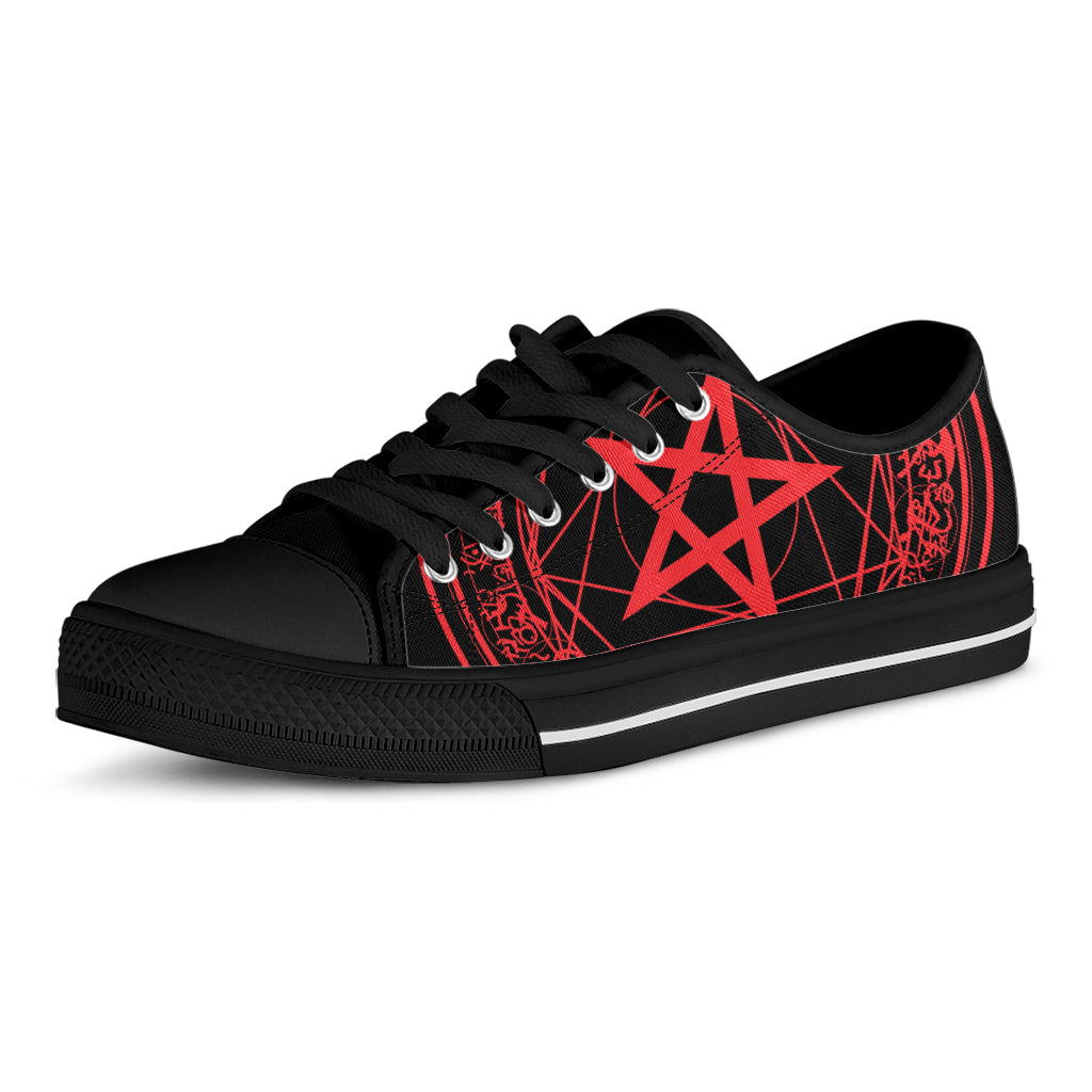 Magic Pentagram Symbol Print Black Low Top Sneakers