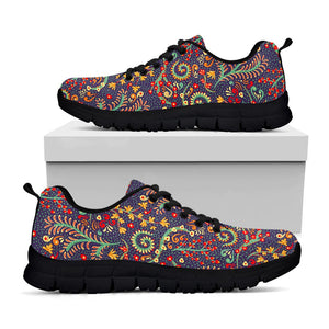 Mandala Floral Bohemian Pattern Print Black Running Shoes