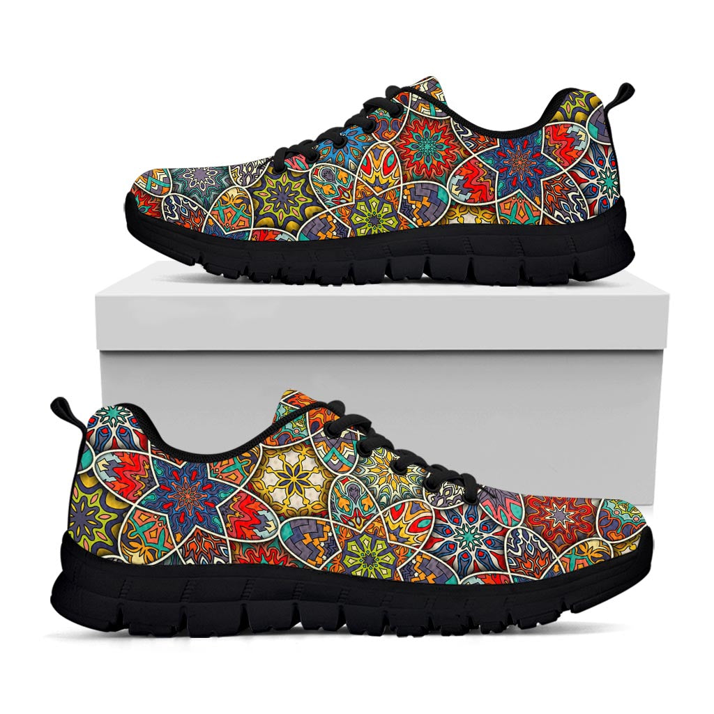 Mandala Star Bohemian Pattern Print Black Running Shoes