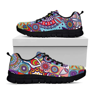 Mandala Tile Bohemian Pattern Print Black Running Shoes