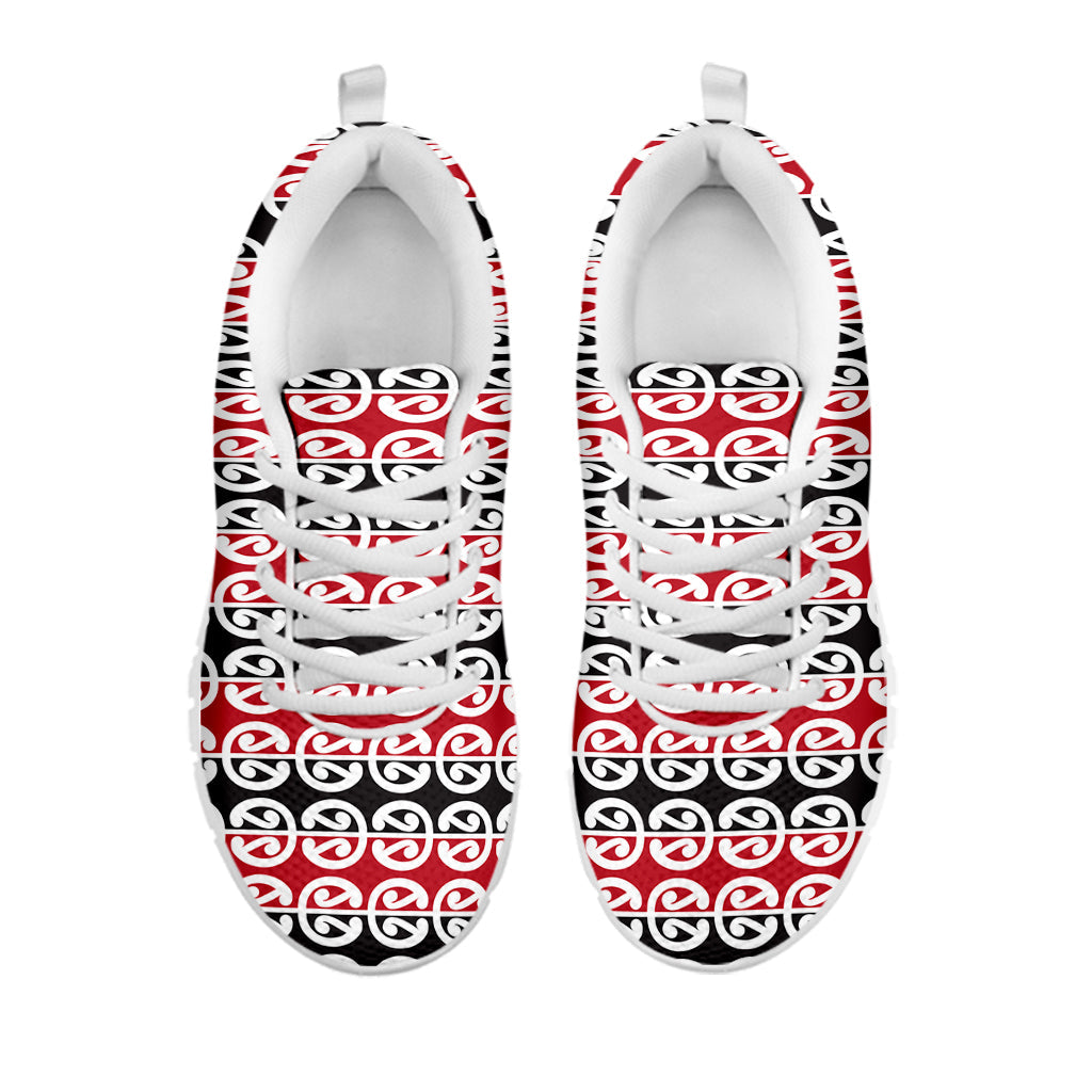 Maori Kowhaiwhai Pattern Print White Running Shoes