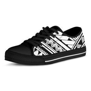 Maori Polynesian Tattoo Pattern Print Black Low Top Sneakers