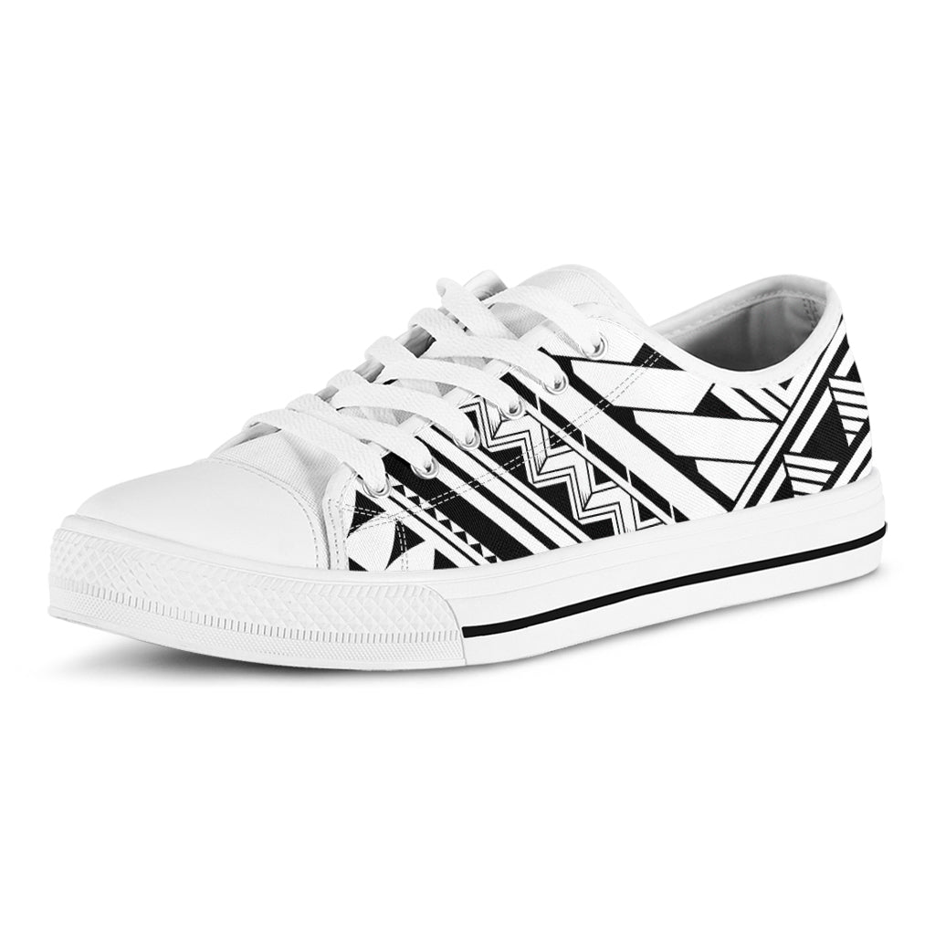 Maori Polynesian Tattoo Pattern Print White Low Top Sneakers