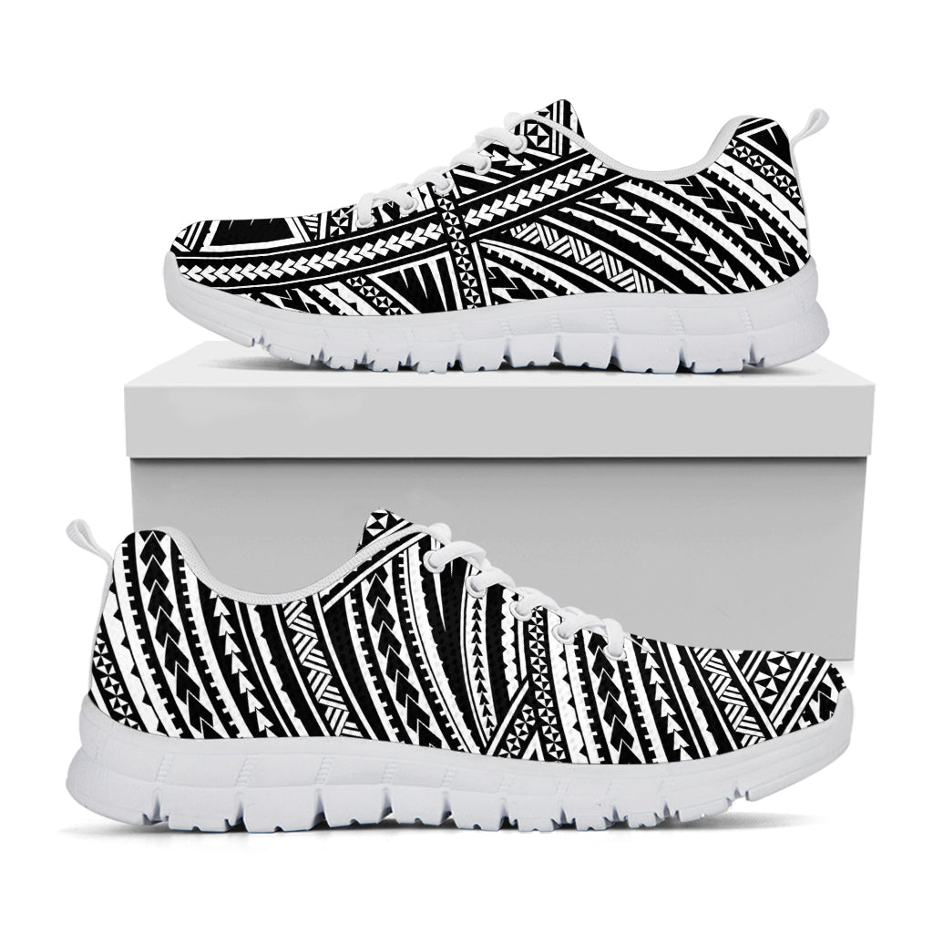 Maori Polynesian Tribal Tattoo Print White Running Shoes