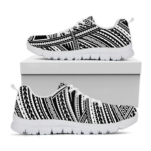 Maori Polynesian Tribal Tattoo Print White Running Shoes