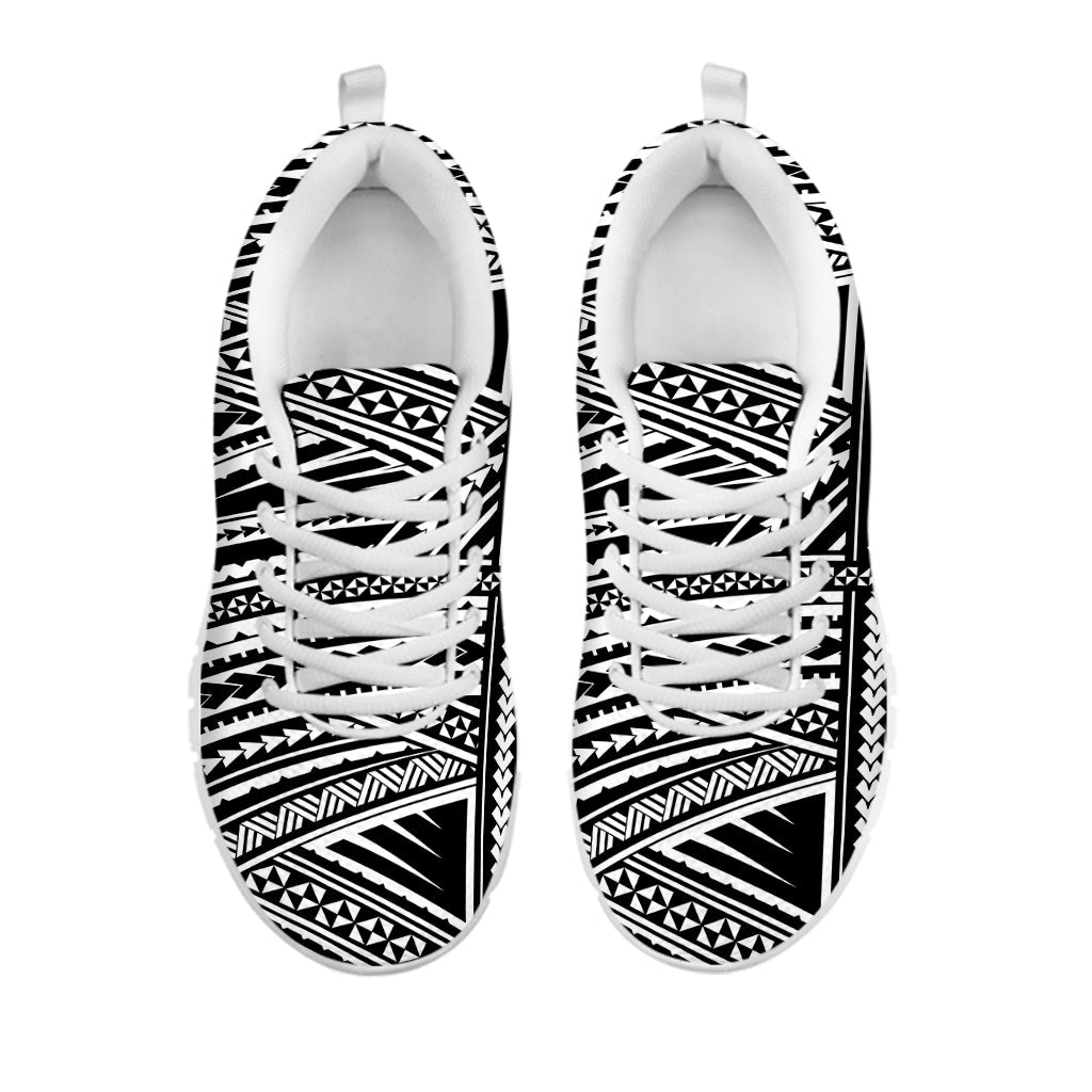 Maori Polynesian Tribal Tattoo Print White Running Shoes