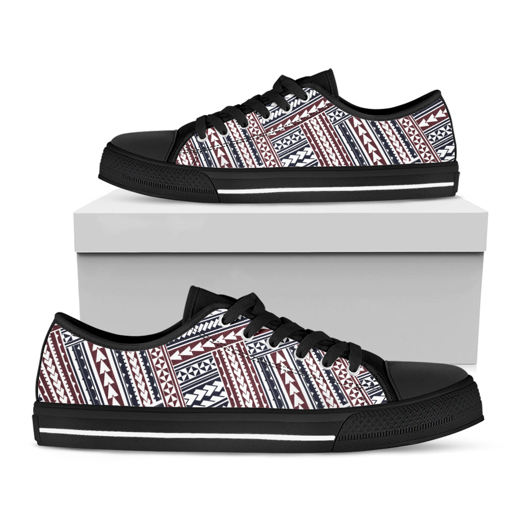 Maori Tribal Pattern Print Black Low Top Sneakers
