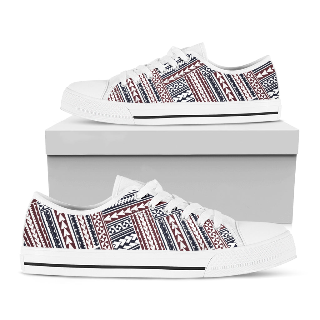 Maori Tribal Pattern Print White Low Top Sneakers