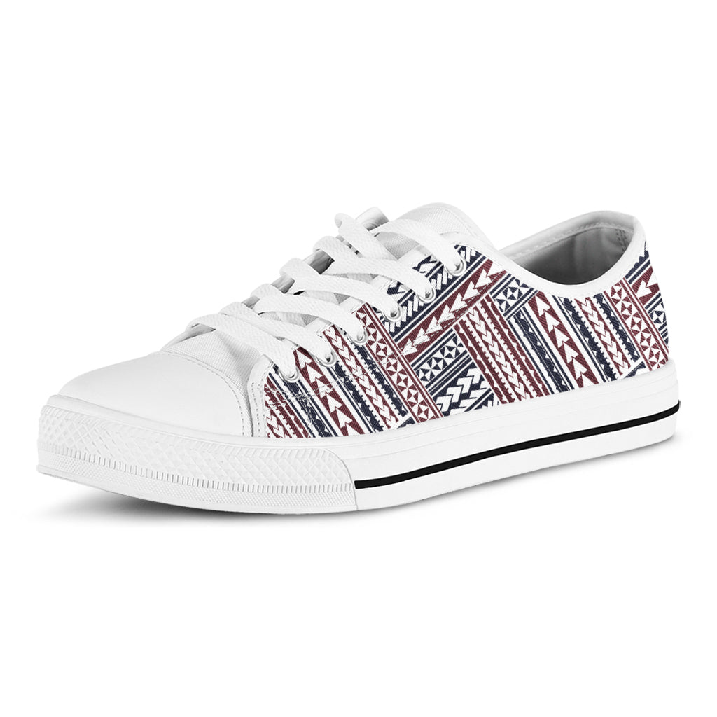 Maori Tribal Pattern Print White Low Top Sneakers