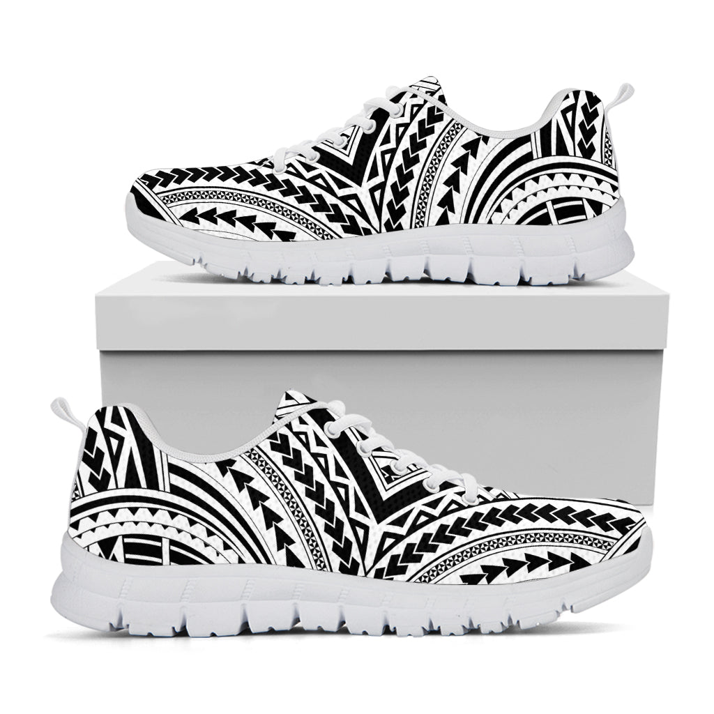 Maori Tribal Polynesian Tattoo Print White Running Shoes