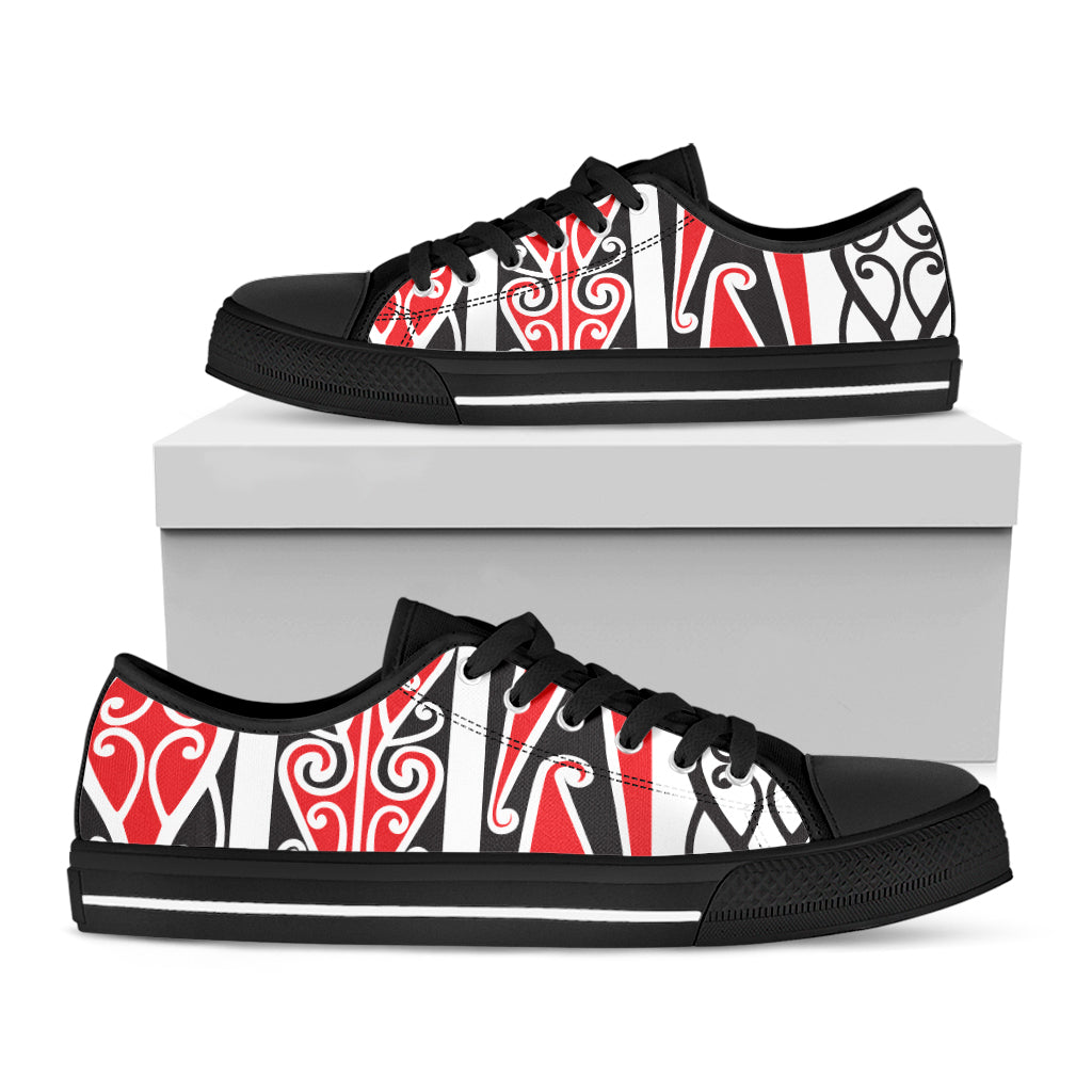 Maori Tribal Print Black Low Top Sneakers