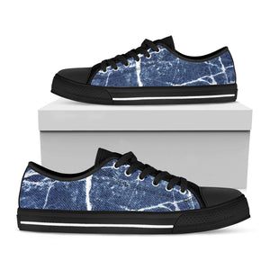 Marble Denim Jeans Pattern Print Black Low Top Sneakers