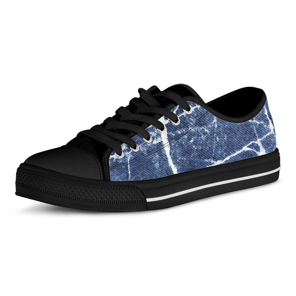 Marble Denim Jeans Pattern Print Black Low Top Sneakers