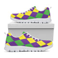 Mardi Gras Argyle Pattern Print White Running Shoes