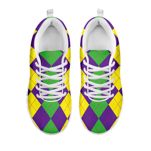 Mardi Gras Argyle Pattern Print White Running Shoes