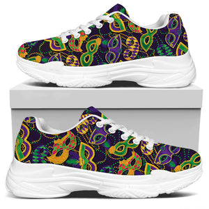 Mardi Gras Festival Pattern Print White Chunky Shoes