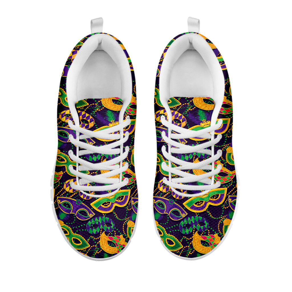Mardi Gras Festival Pattern Print White Running Shoes