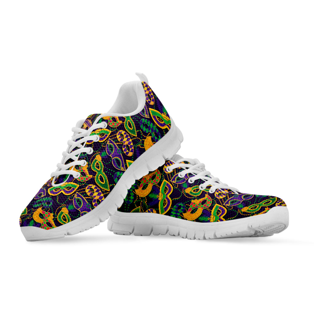 Mardi Gras Festival Pattern Print White Running Shoes