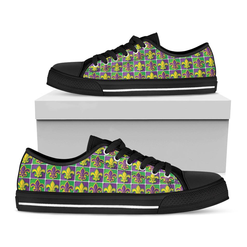 Mardi Gras Fleur De Lis Pattern Print Black Low Top Sneakers