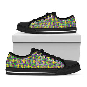 Mardi Gras Fleur De Lis Pattern Print Black Low Top Sneakers