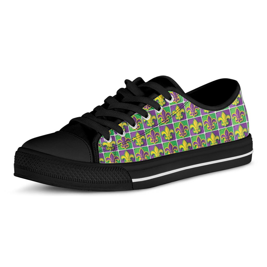 Mardi Gras Fleur De Lis Pattern Print Black Low Top Sneakers
